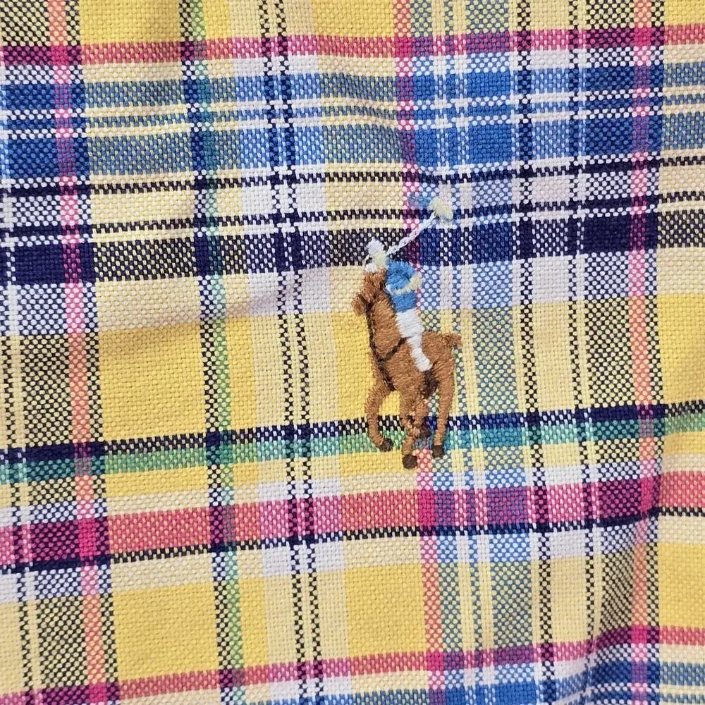 Polo Ralph Lauren Shirt Mens XL Classic Fit Yellow Madras Plaid Button Down Pony